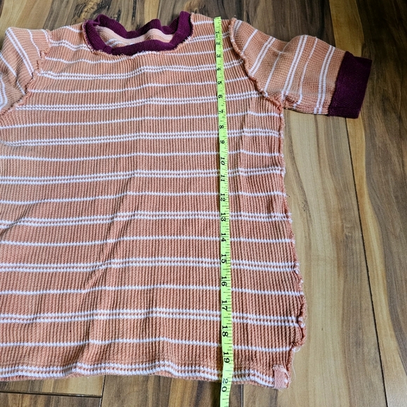 Free People- We the Free Short Sleeve White Stripe Top Orange Burgundy XS - Picture 4 of 5